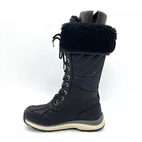 Ugg Quilted Black Leather "Sample" Winter Snow Boots Women's Size 7 - Picture 5 of 8